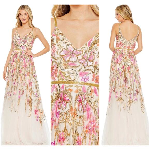 Mac Duggal Dresses & Skirts - Mac Duggal NWT Embellished V-neck Floral Sequined Maxi Evening Gown Size 16